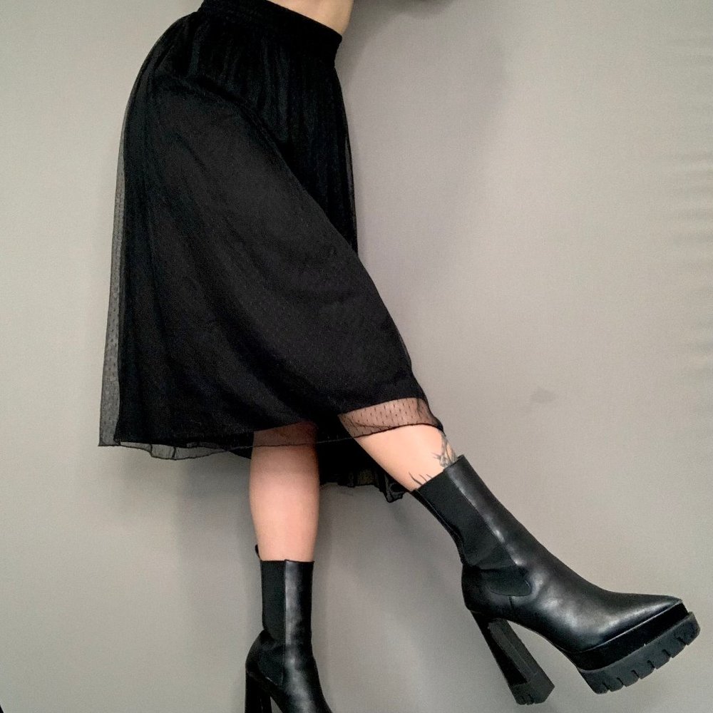 Sleek & Black Mesh Midi Skirt